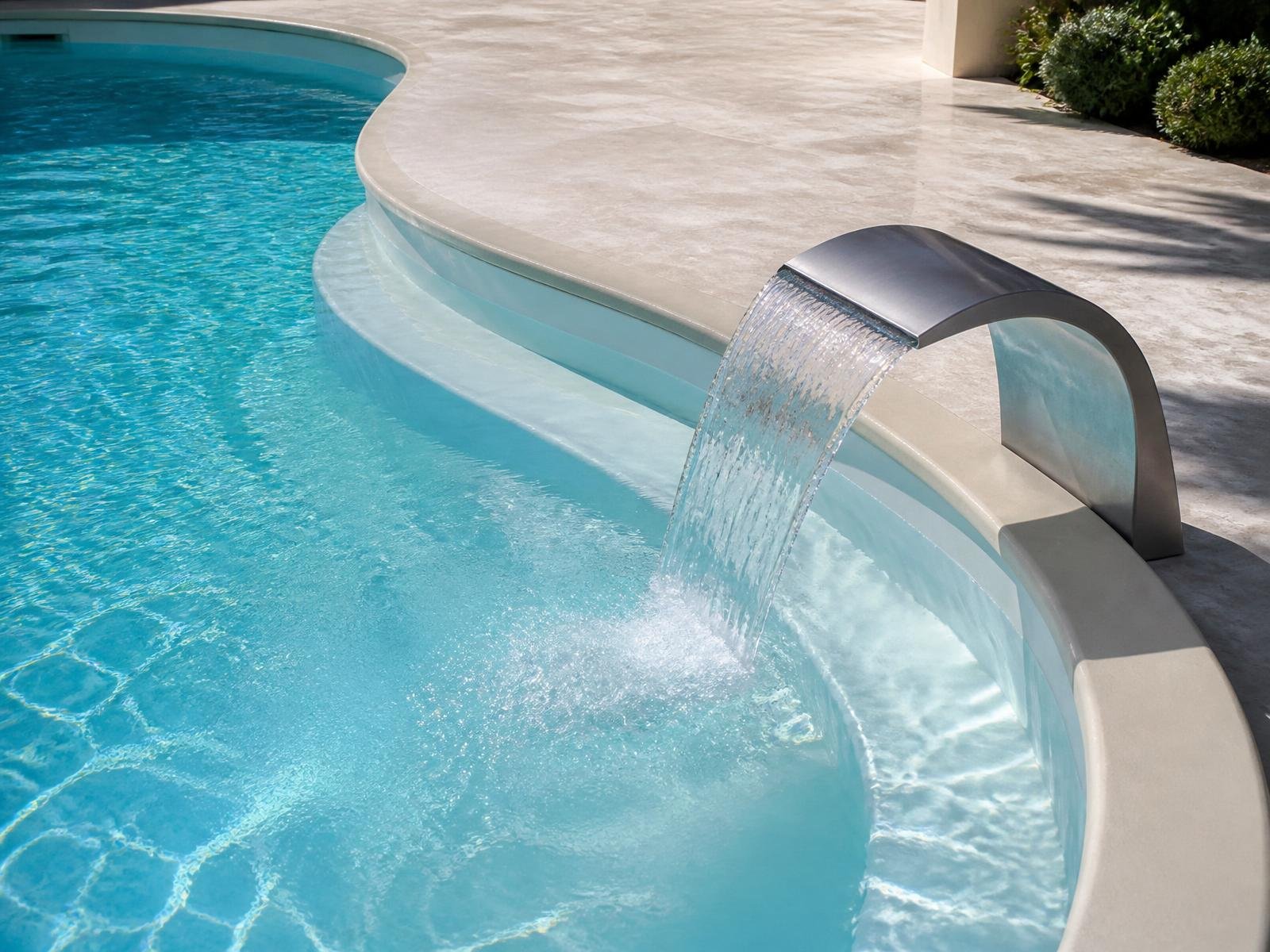 Detalhe de acabamento e cascata da piscina