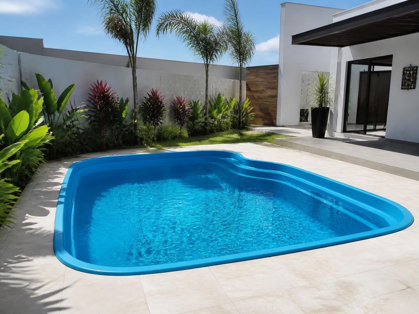Piscina de fibra Spazio numa moradia contemporânea